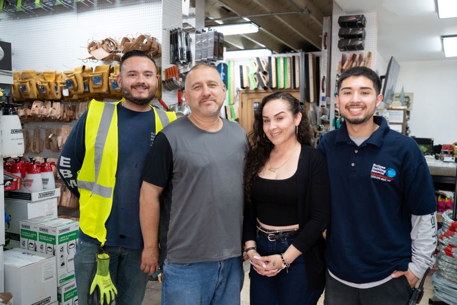 Construction workers outside of store
